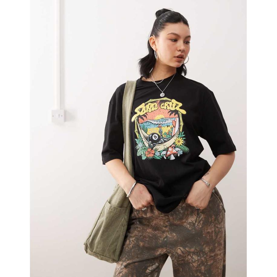 Santa Cruz 8Ball T-shirt met skateprint in zwart Zwart