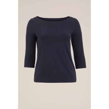 WE Fashion Dames T-shirt met driekwart mouwen - Curve - Donkerblauw - Katoen - Plus Size Maat: 52