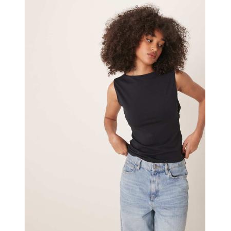 Abercrombie & Fitch Top met blote gedrapeerde rug en lange pasvorm in zwart