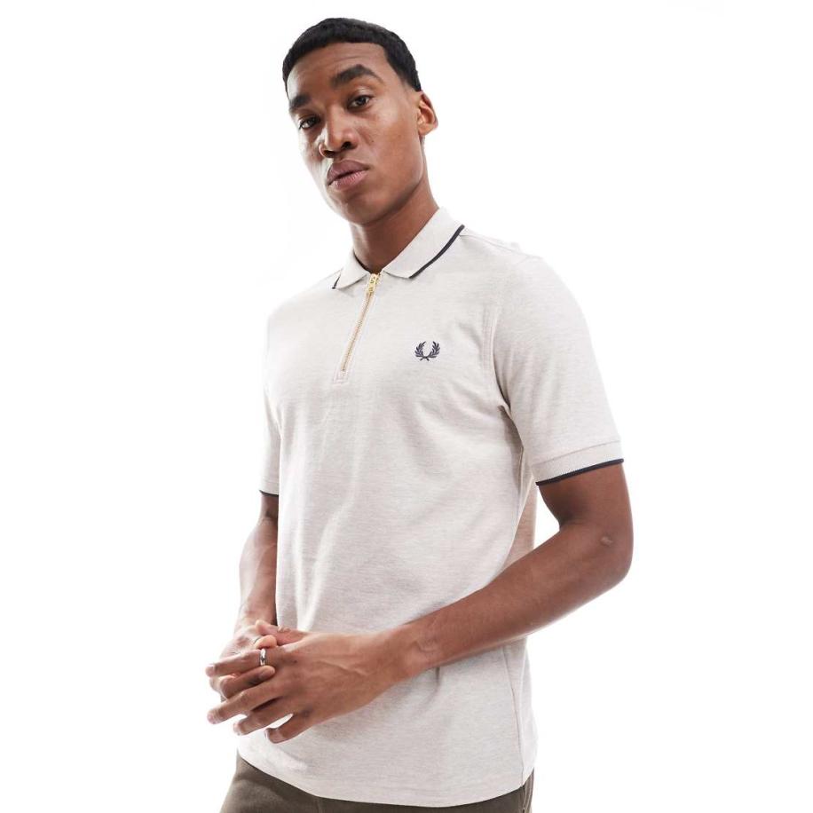 Fred Perry - Poloshirt van piqué met rits in gebroken wit-Neutraal Multicolor