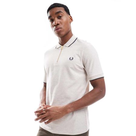 Fred Perry - Poloshirt van piqué met rits in gebroken wit-Neutraal