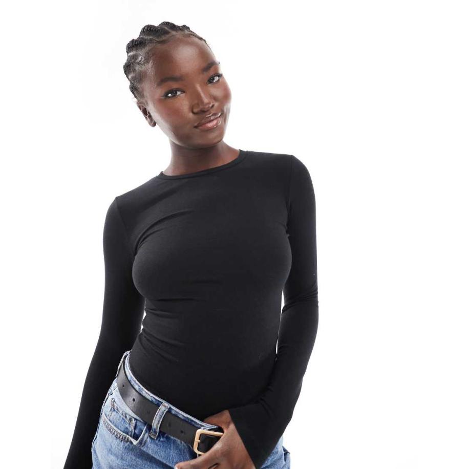 Cotton On Top met lange mouwen en ronde hals in zwart Zwart