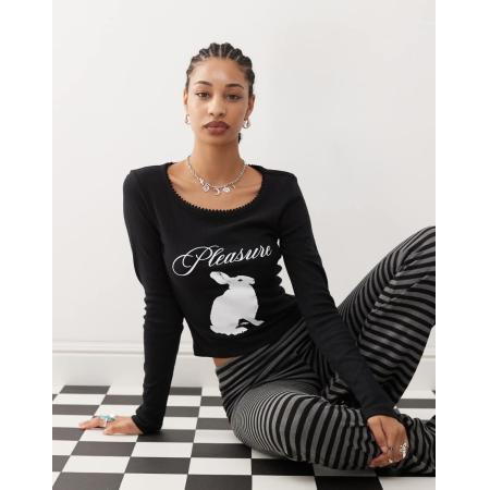 Basic Pleasure Mode Alice Baby T-shirt met lange mouwen en print in zwart