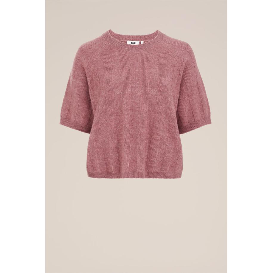 WE Fashion Dames trui met structuur - Curve - Regular fit - Oudroze - Plus Size Maat: 48 Roze