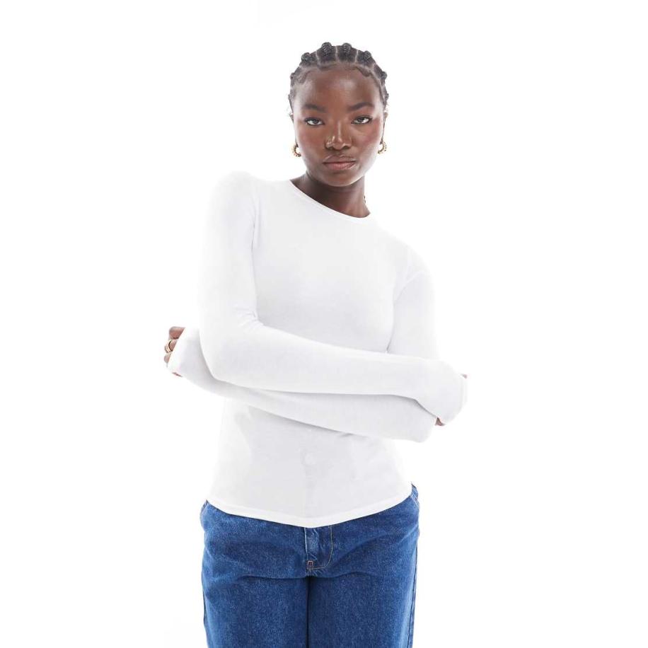 Cotton On Top met lange mouwen en ronde hals in wit Wit