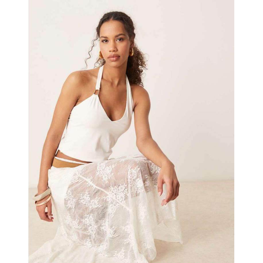 Abercrombie & Fitch Diepuitgesneden top met halternek in wit Wit