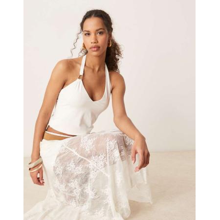 Abercrombie & Fitch Diepuitgesneden top met halternek in wit