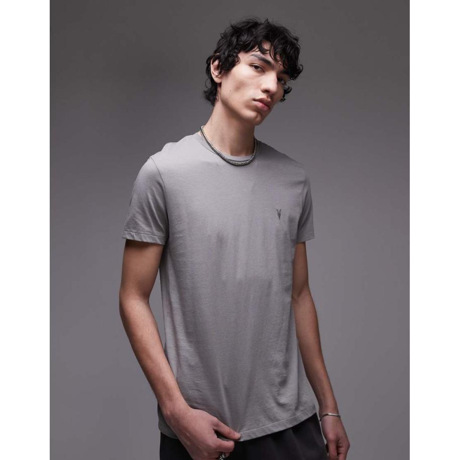 AllSaints - Tonic - T-shirt met ronde hals en korte mouwen in grijs-Zwart Zwart
