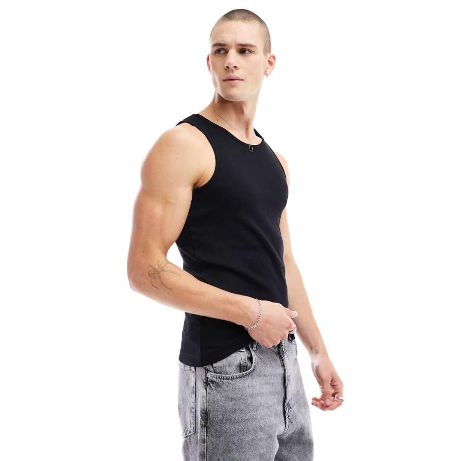 River Island - Geribbeld hemdje in zwart Zwart