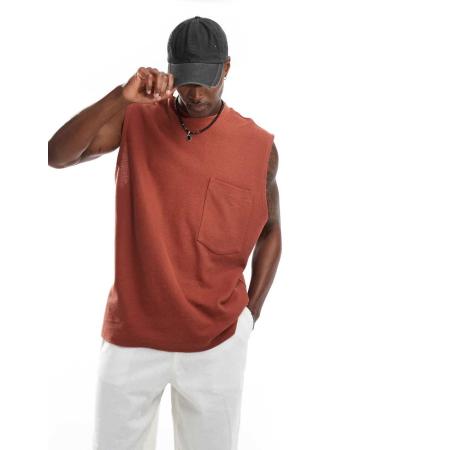 ASOS DESIGN - Oversized hemdje met zak aan de voorkant in rood-Bruin