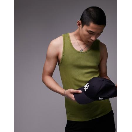 Topman - Geribbeld hemdje in groen met wassing