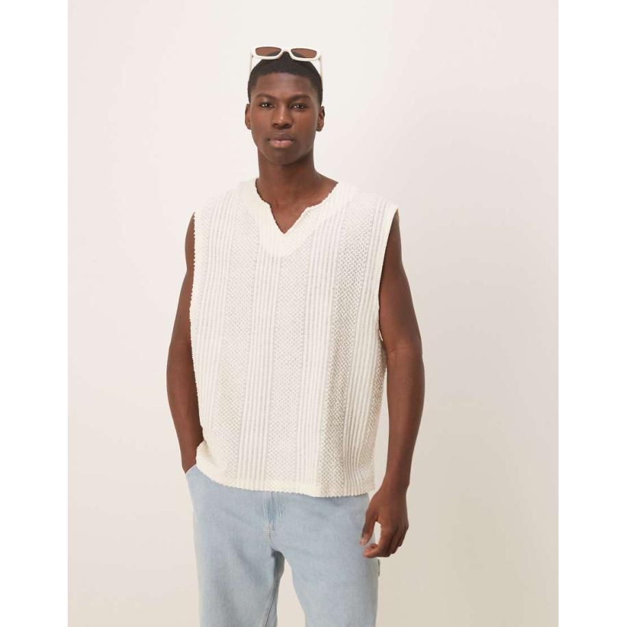 ASOS DESIGN - Rechte oversized tanktop van zware stof met ronde hals in crème-Wit Wit