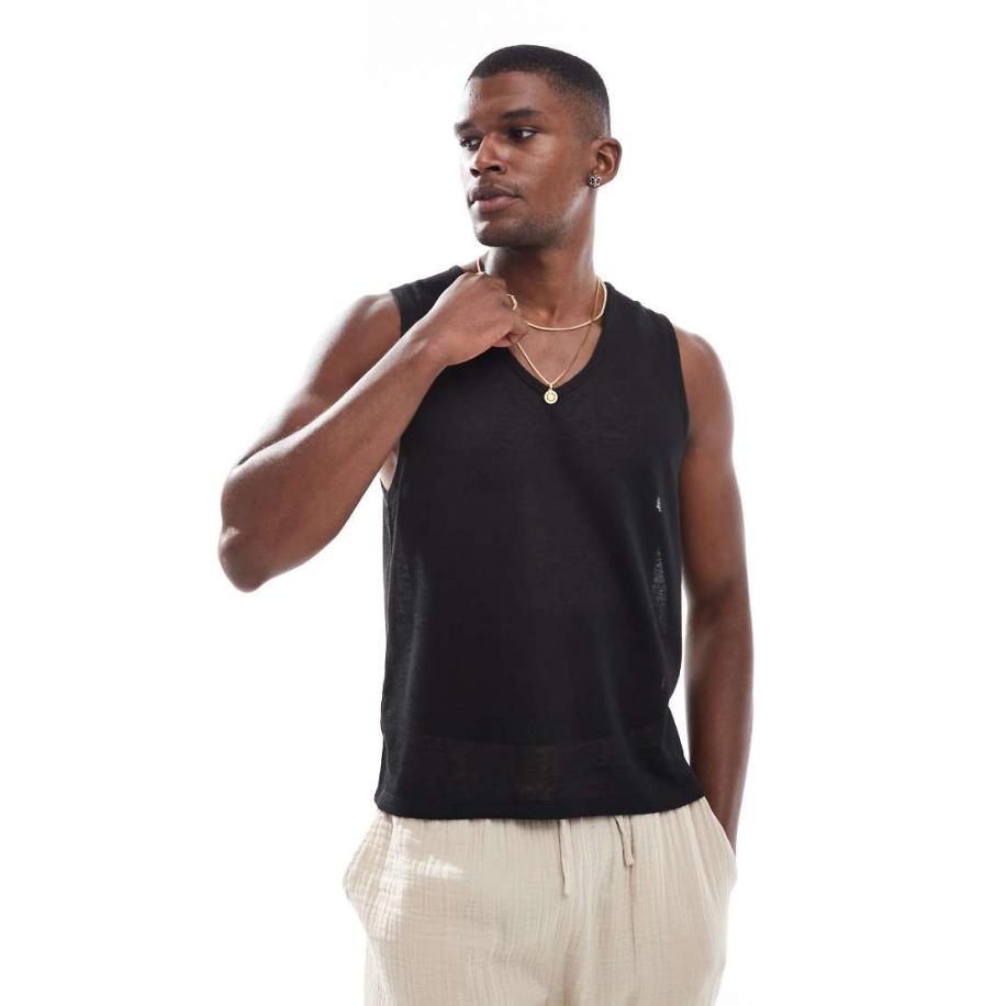 ASOS DESIGN - Rechte muscle fit tanktop met V-hals in zwart Zwart