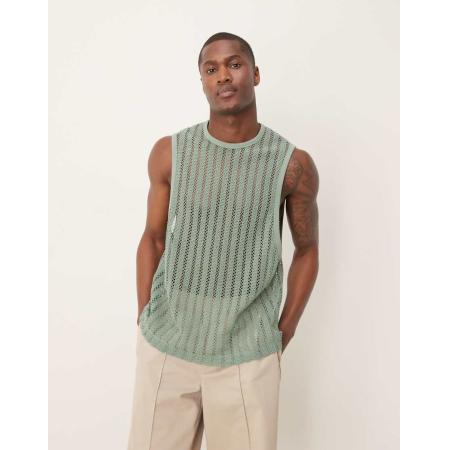 ASOS DESIGN - Rechte ruimvallende gehaakte tanktop in lichtgroen