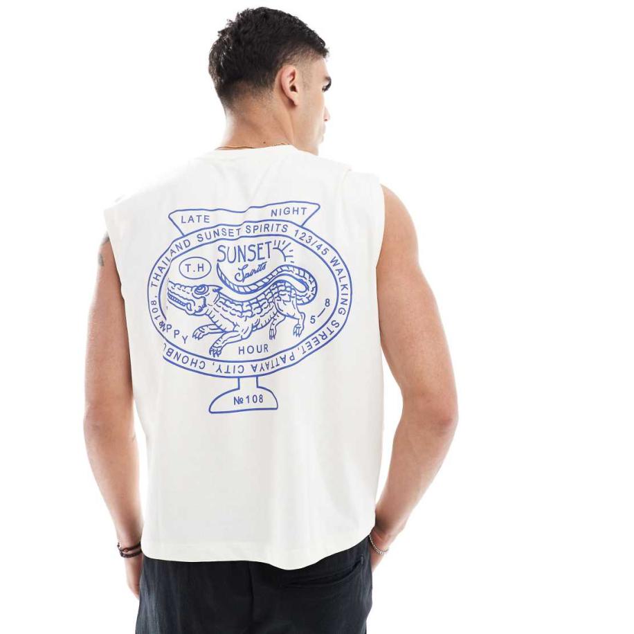 ASOS DESIGN - Recht oversized hemd met grafische stadsprint op de achterkant in gebroken wit-Neutraal Multicolor