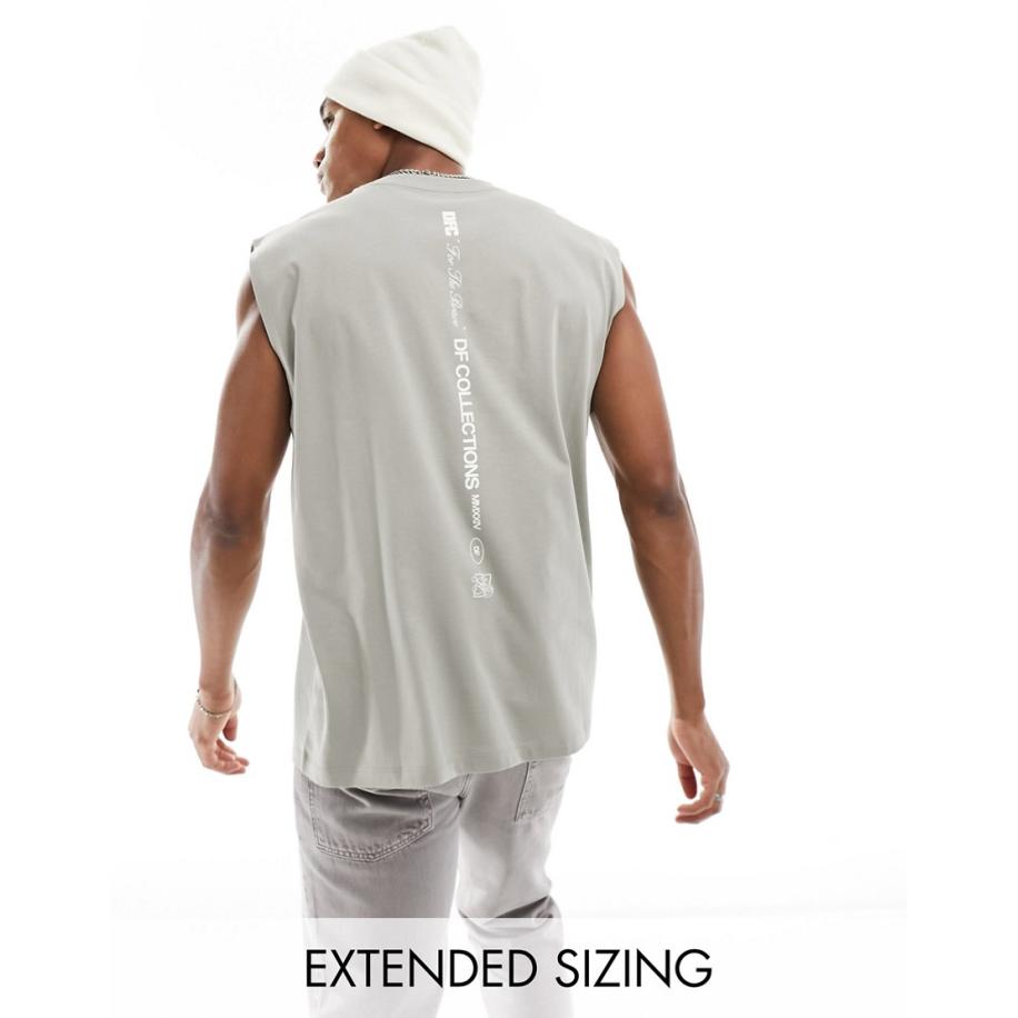 ASOS Dark Future - Oversized hemd met logoprint op de ruggengraat in grijs-Neutraal Multicolor