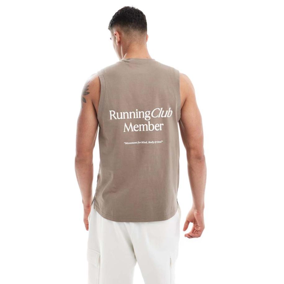 4505 - Running Club - Tanktop met print op de achterkant in lichtbruin-Grijs Grijs