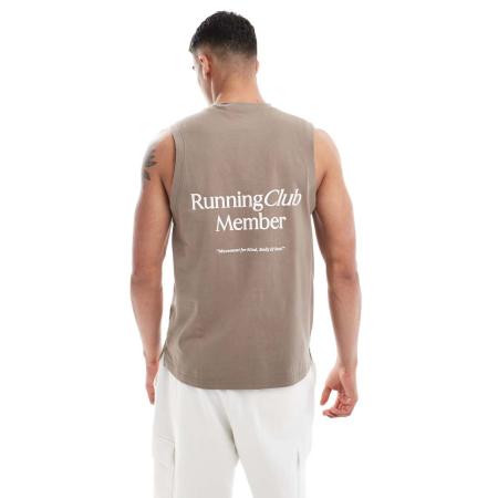4505 - Running Club - Tanktop met print op de achterkant in lichtbruin-Grijs