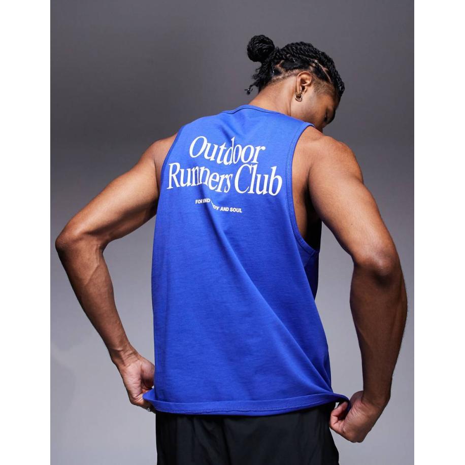 4505 - Sneldrogend katoenen hemdje met 'Outdoor Runners'-print op de achterkant in kobaltblauw Blauw