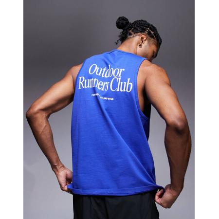 4505 - Sneldrogend katoenen hemdje met 'Outdoor Runners'-print op de achterkant in kobaltblauw