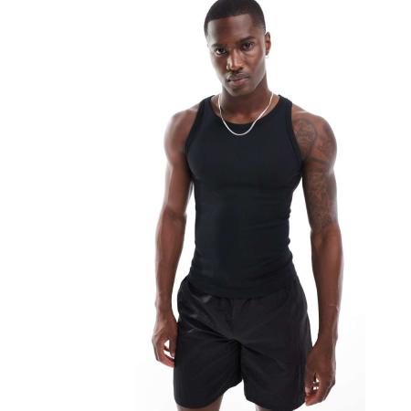 4505 - Icon - Slim-fit naadloos geribbeld hemdje in zwart