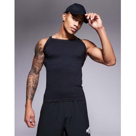 4505 - Naadloos nauwsluitend geribbeld hemdje met vierkante hals in zwart