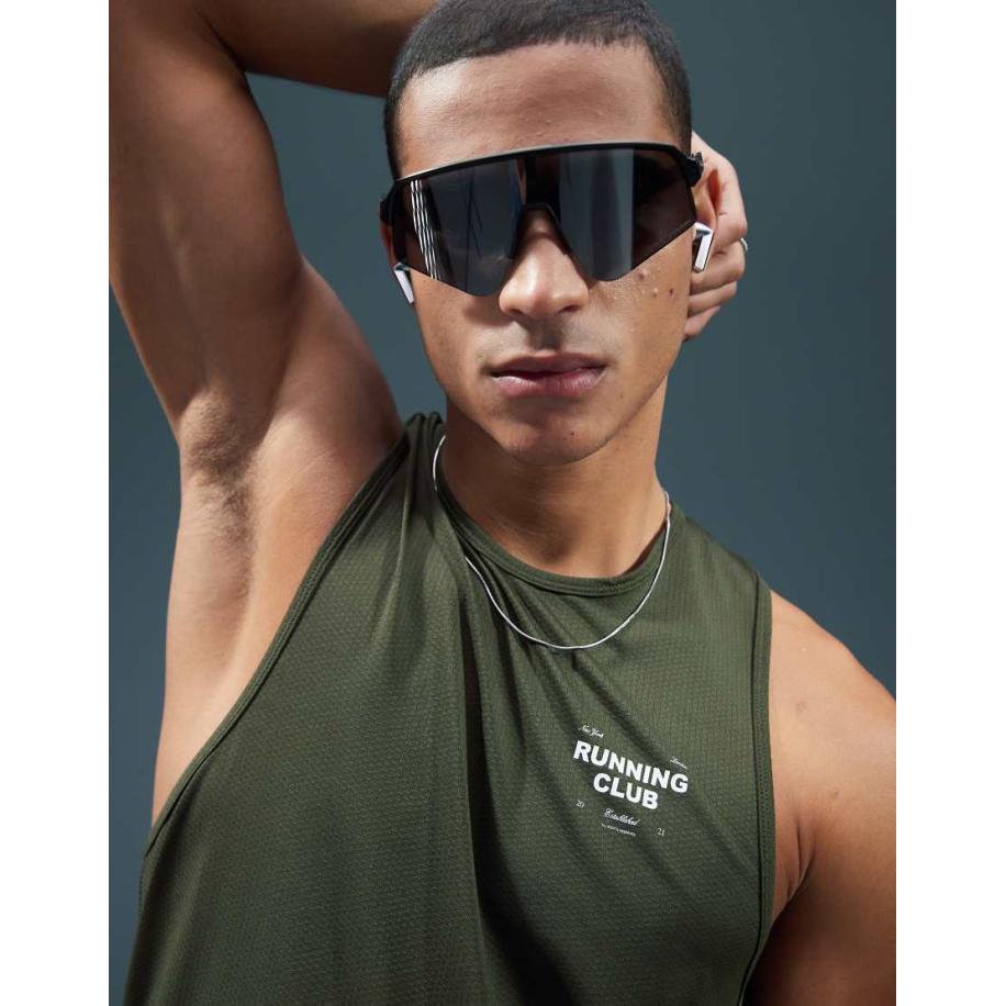 4505 - Hardlooptanktop van mesh met print en racerback in kaki-Groen Groen