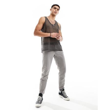 ASOS DESIGN - Ruimvallend hemdje met lage ronde hals van open mesh in grijs