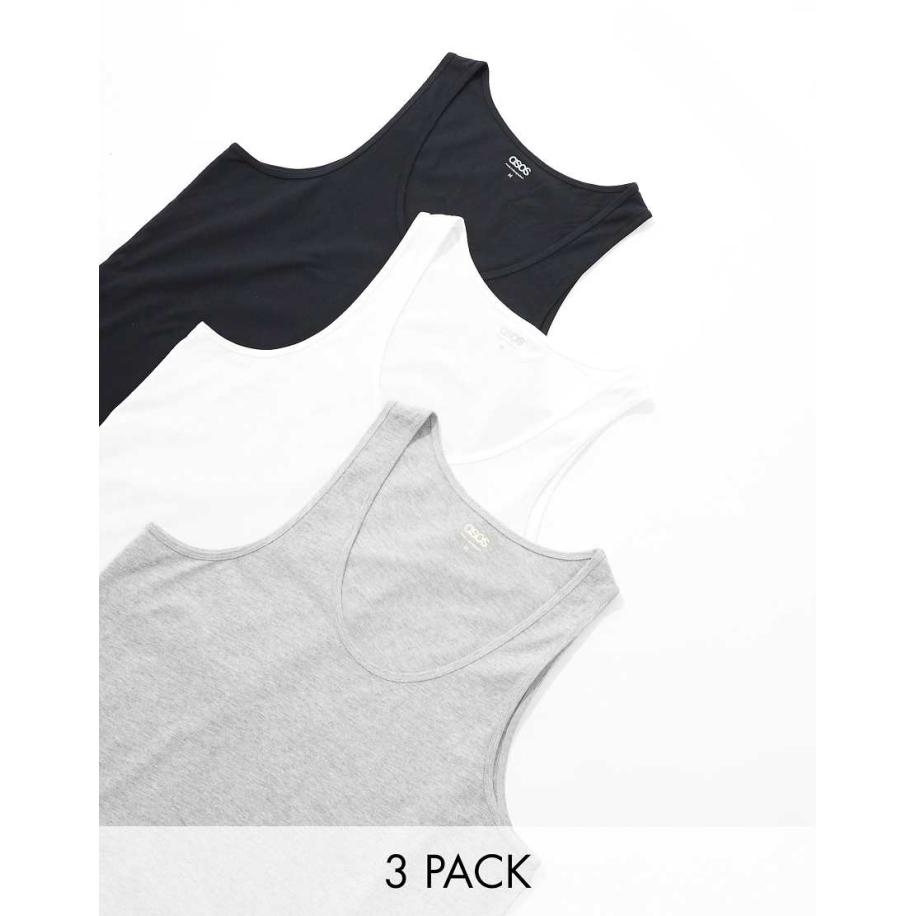 ASOS DESIGN - Set van 3 hemdjes in meerdere kleuren-Veelkleurig Multicolor