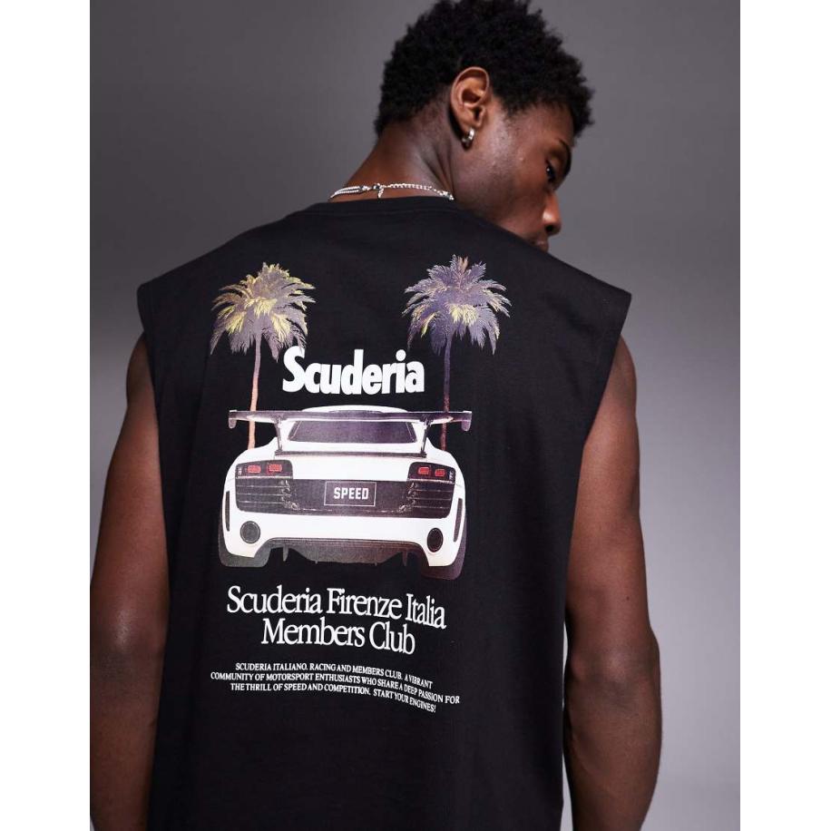 ASOS DESIGN - Oversized tanktop met autoprint in zwart Zwart