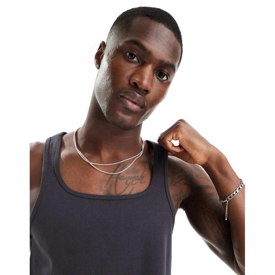 ASOS DESIGN - Hemd van dikke stof met vierkante hals in antraciet-Grijs Grijs