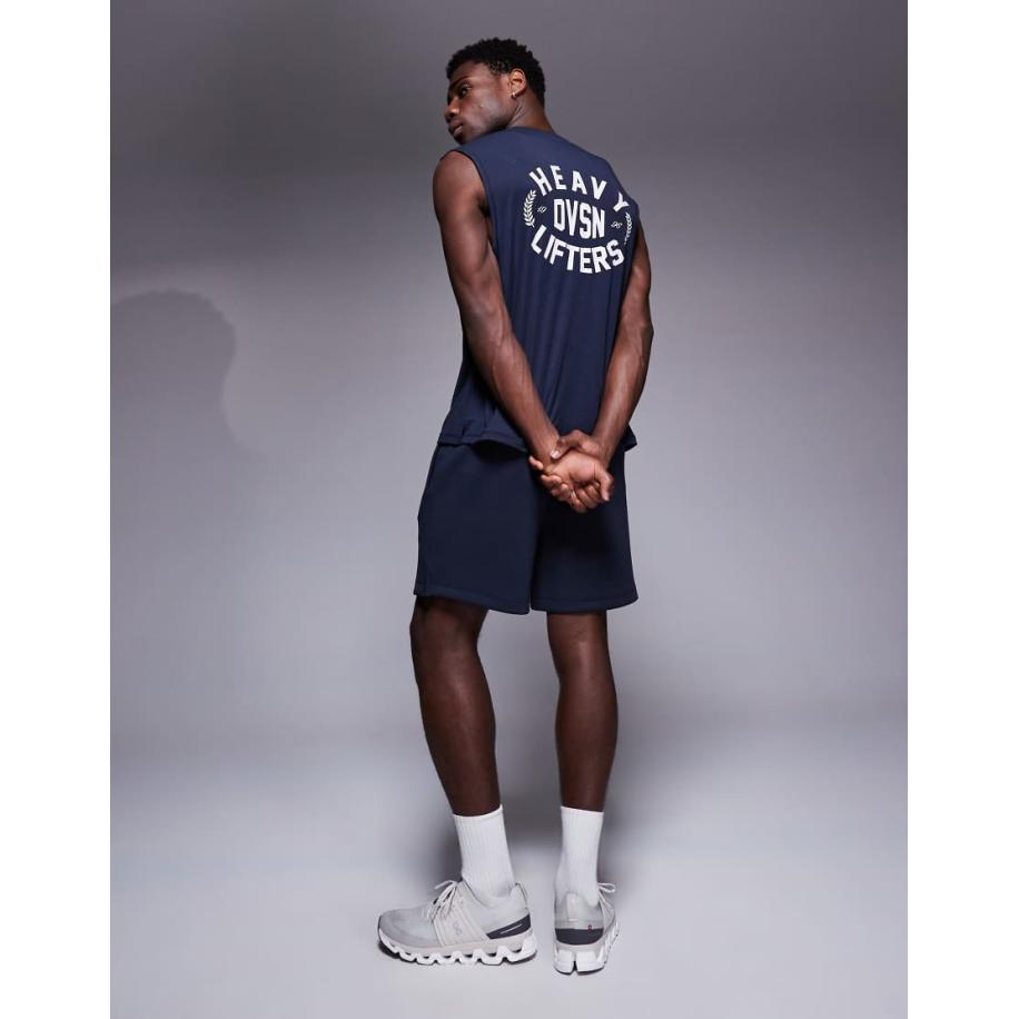 4505 - Sneldrogende oversized trainingstanktop met print in marineblauw Blauw