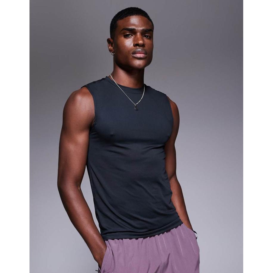 4505 - Icon - Sneldrogende muscle fit trainingstanktop in zwart Zwart