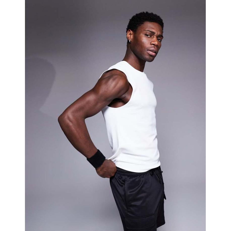 4505 - Slim-fit actieve geribbelde trainingstanktop in jaren 90-stijl in wit Wit