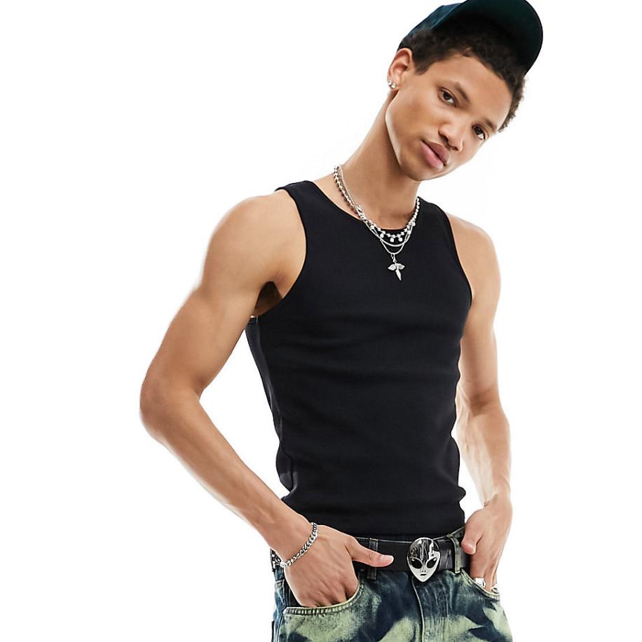 COLLUSION - Geribbeld hemdje in zwart Zwart