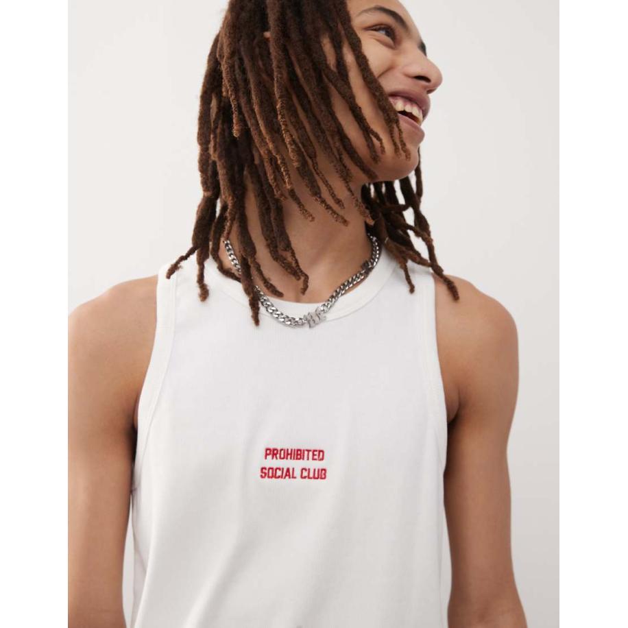 Prohibited - Social Club - Tanktop met logo in gebroken wit Wit