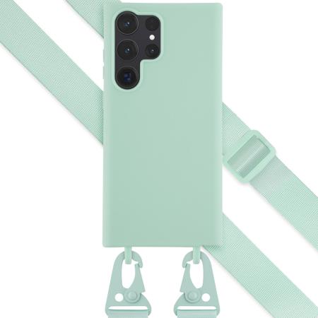 Selencia Siliconen hoesje met afneembaar koord voor de Samsung Galaxy S23 Ultra - Turquoise