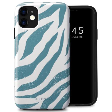 Selencia Vivid Backcover voor de Apple iPhone 11 - Colorful Zebra Pine Blue