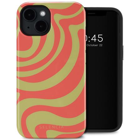 Selencia Vivid Backcover met MagSafe voor de iPhone 14 - Wavy Swirl Orange Fern