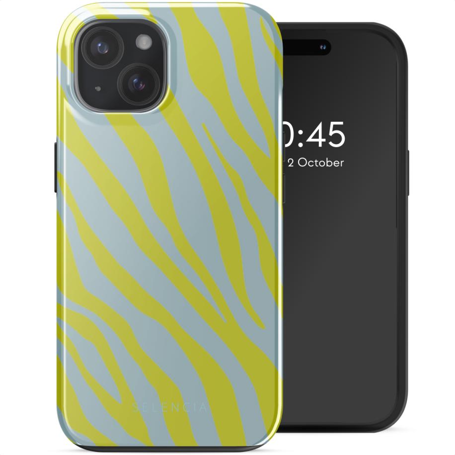 Selencia Vivid Backcover met MagSafe voor de Apple iPhone 15 - Zebra Winter Sky Titanium Yellow Multicolor