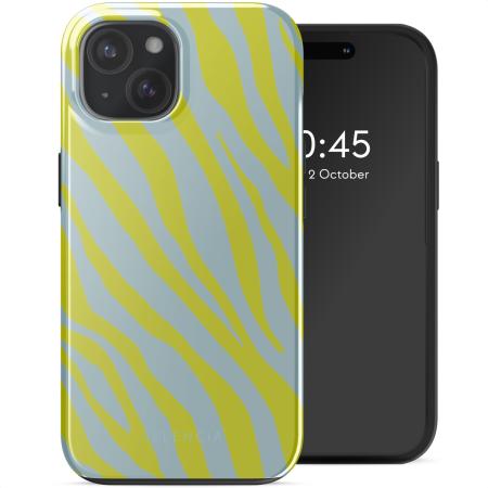 Selencia Vivid Backcover met MagSafe voor de Apple iPhone 15 - Zebra Winter Sky Titanium Yellow