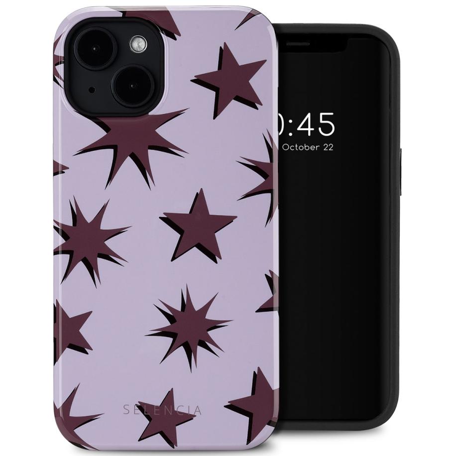 Selencia Vivid Backcover met MagSafe voor de Apple iPhone 14 - Stars Plum Lilac Multicolor