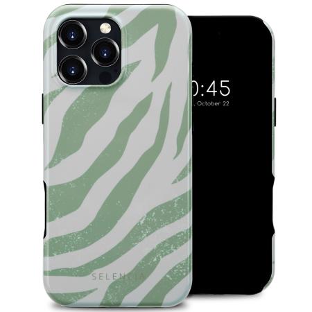 Selencia Vivid Backcover met MagSafe voor de Apple iPhone 16 Pro Max - Colorful Zebra Sage Green