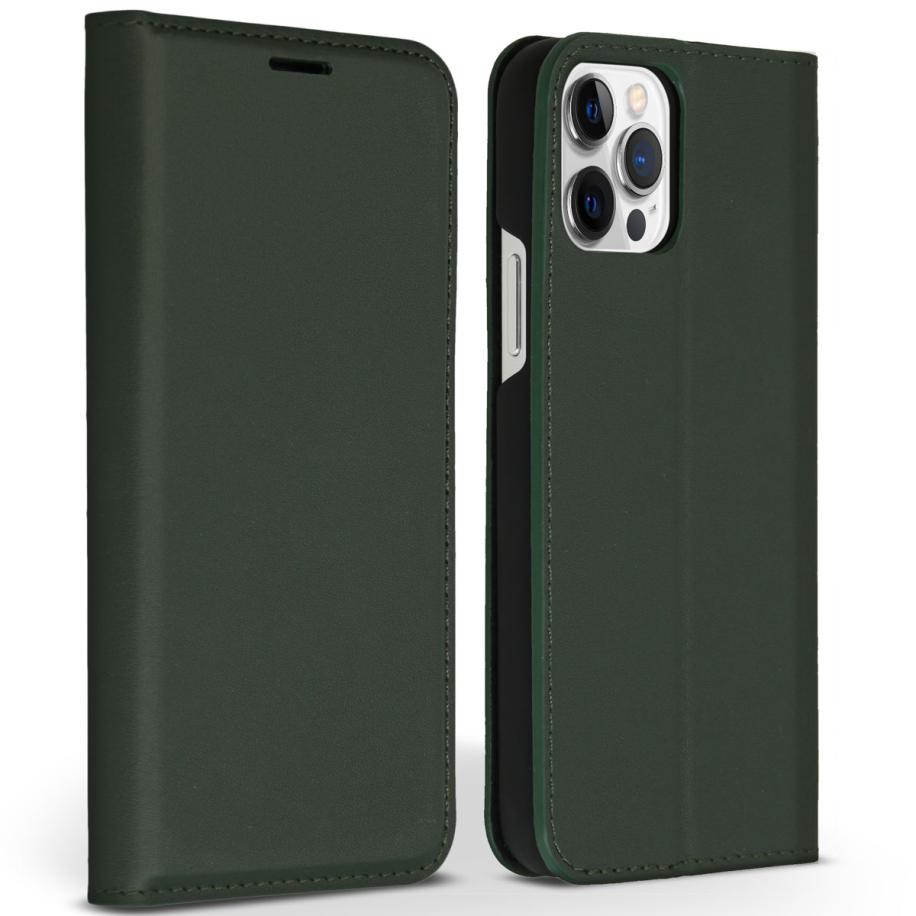 Accezz Premium Leather Slim Bookcase voor de Apple iPhone 12 (Pro) - Groen Groen