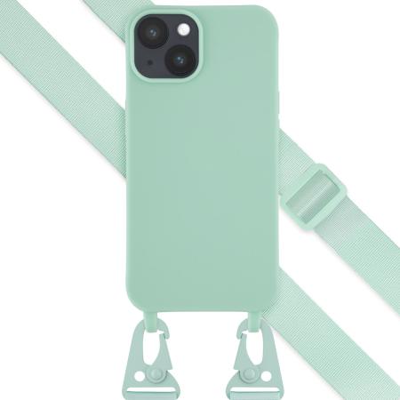 Selencia Siliconen hoesje met afneembaar koord voor de iPhone 14 - Turquoise