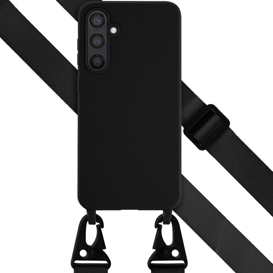 Selencia Siliconen hoesje met afneembaar koord voor de Samsung Galaxy S23 FE - Zwart Zwart