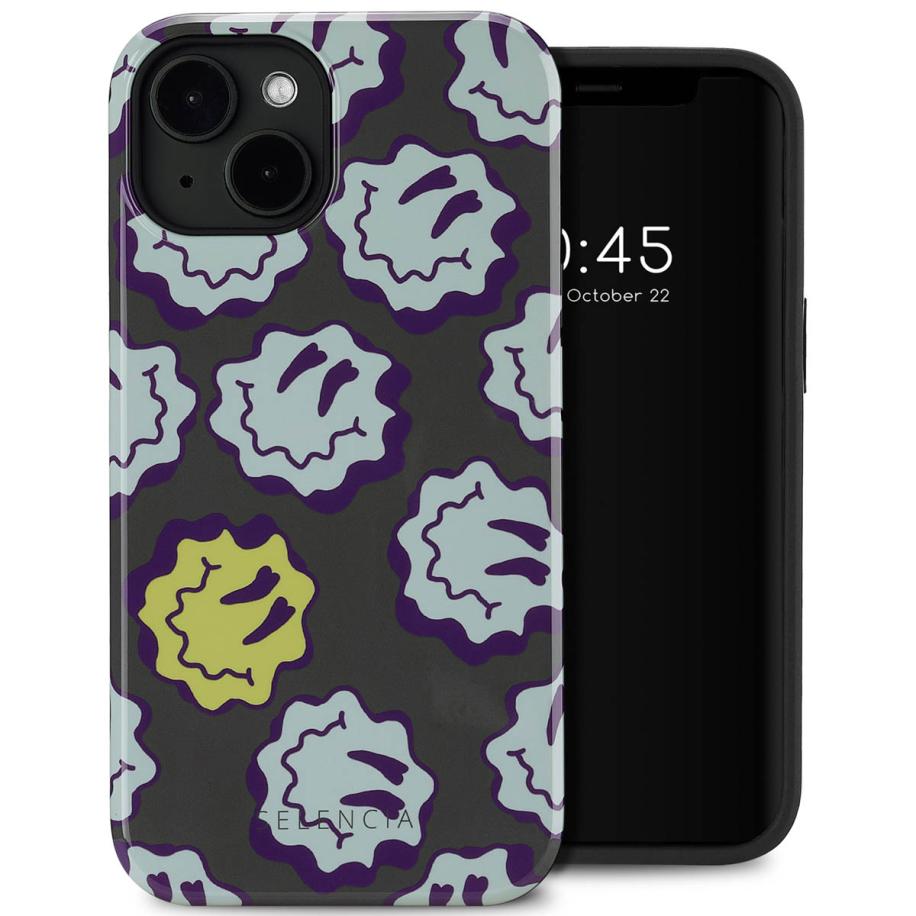 Selencia Vivid Backcover met MagSafe voor de Apple iPhone 14 - Wavy Smiley Green Multicolor