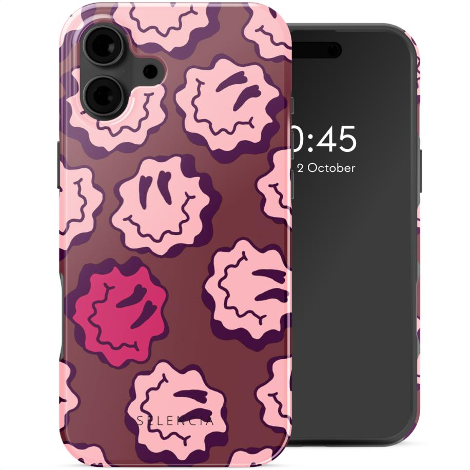 Selencia Vivid Backcover met MagSafe voor de Apple iPhone 16 - Wavy Smiley Pink Multicolor