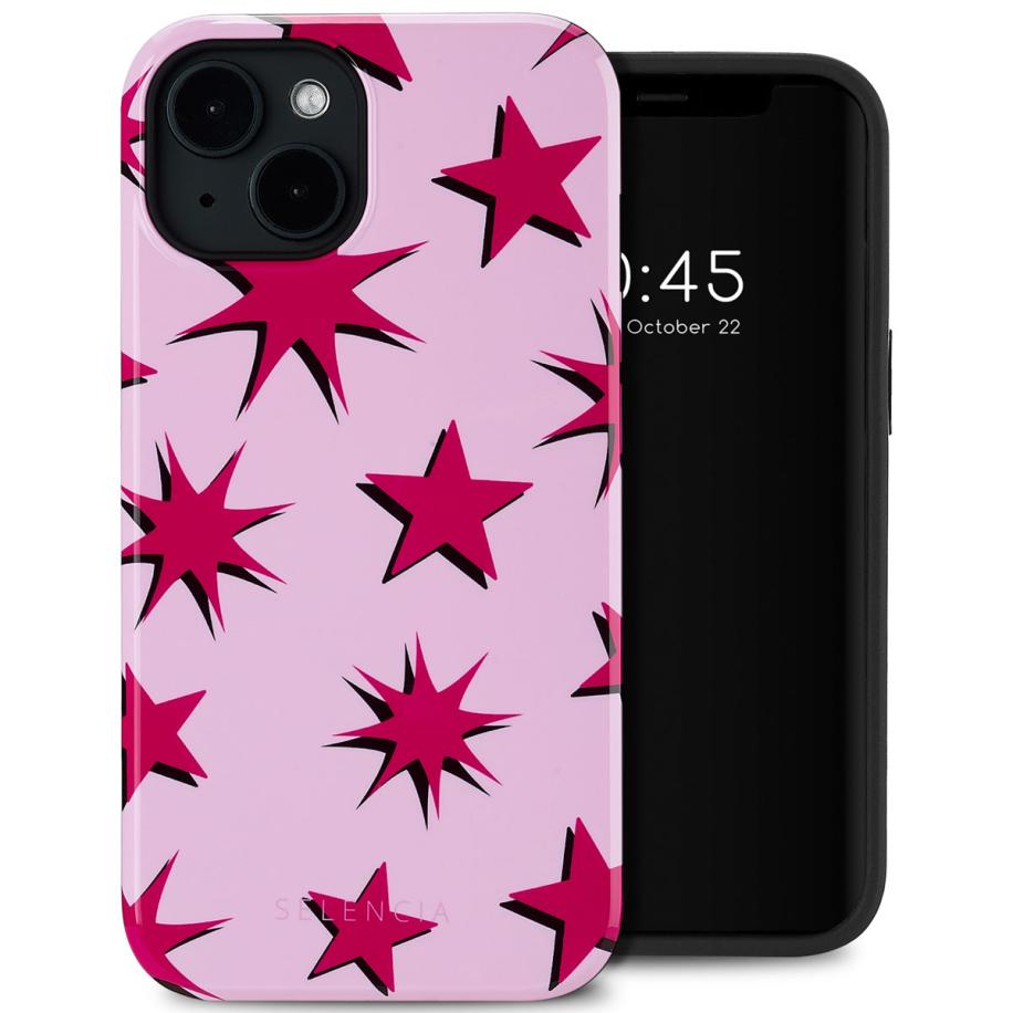 Selencia Vivid Backcover met MagSafe voor de Apple iPhone 14 - Stars Rubine Red Light Pink Multicolor