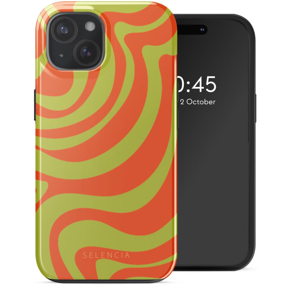 Selencia Vivid Backcover met MagSafe voor de Apple iPhone 15 - Wavy Swirl Orange Fern Multicolor